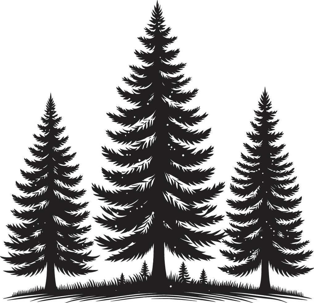 Three pine trees silhouette on a white background vector
