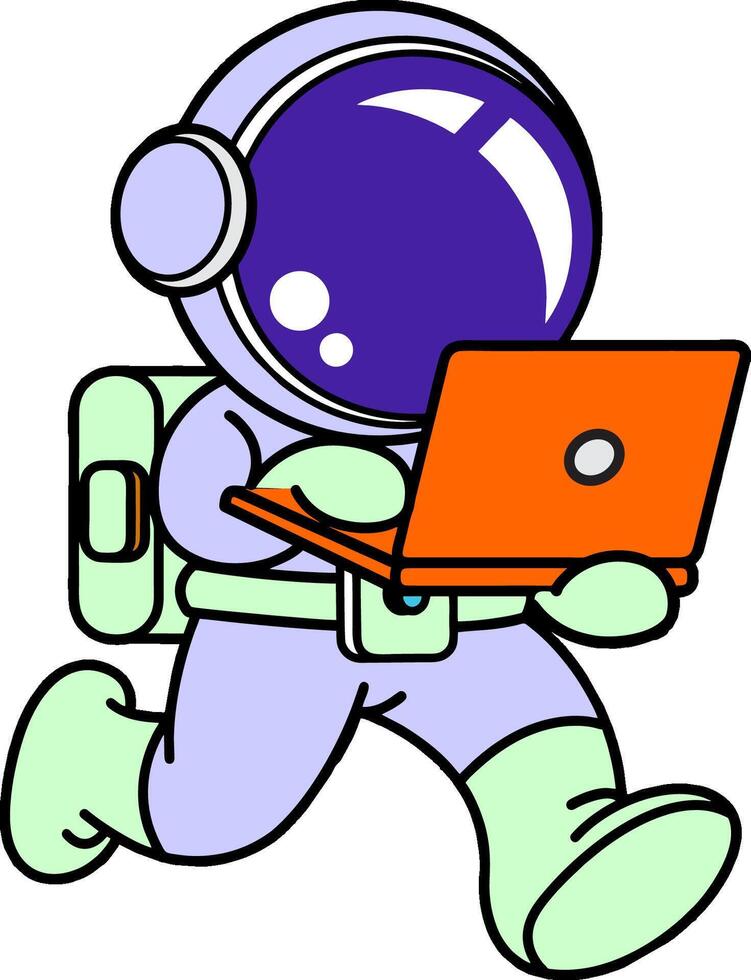 An astronaut running with a laptop vector