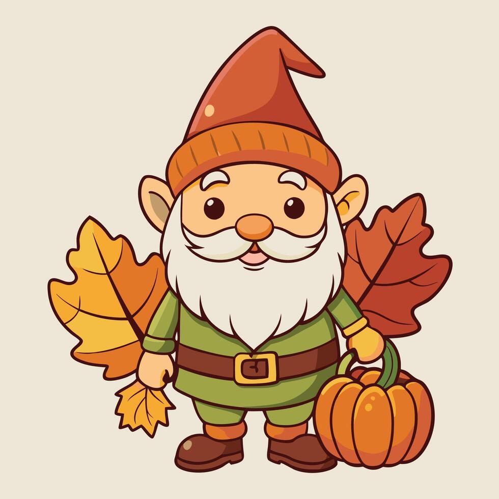 Autumn Harvest Gnome with Pumpkin and Wheat Garland vector