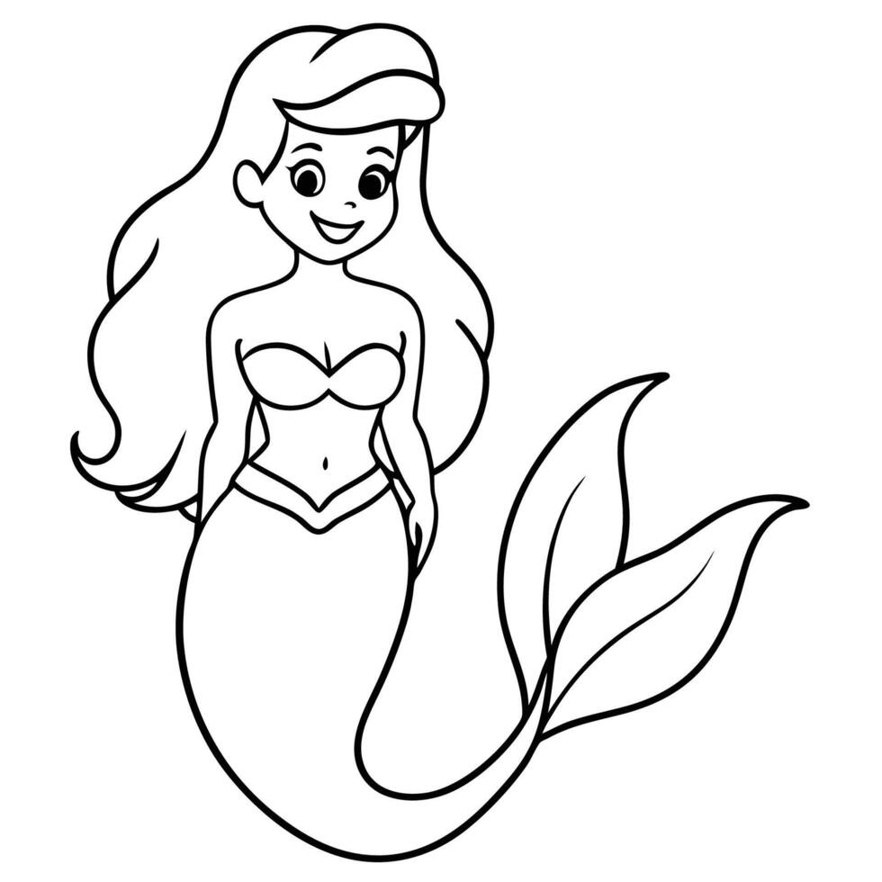 Hand Drawn Coloring Page Depicting the Beloved Little Mermaid Character vector