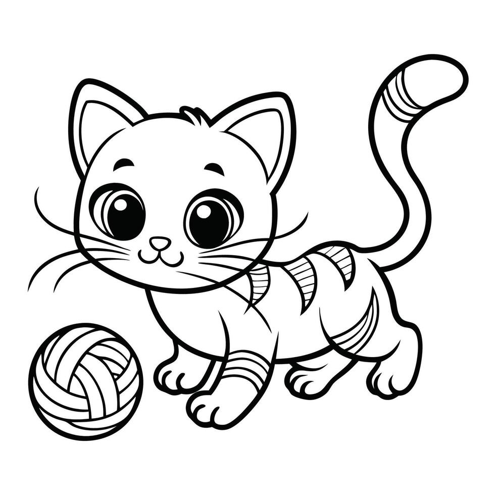 Adorable Kitten Frolicking and Chasing a Ball of Yarn vector