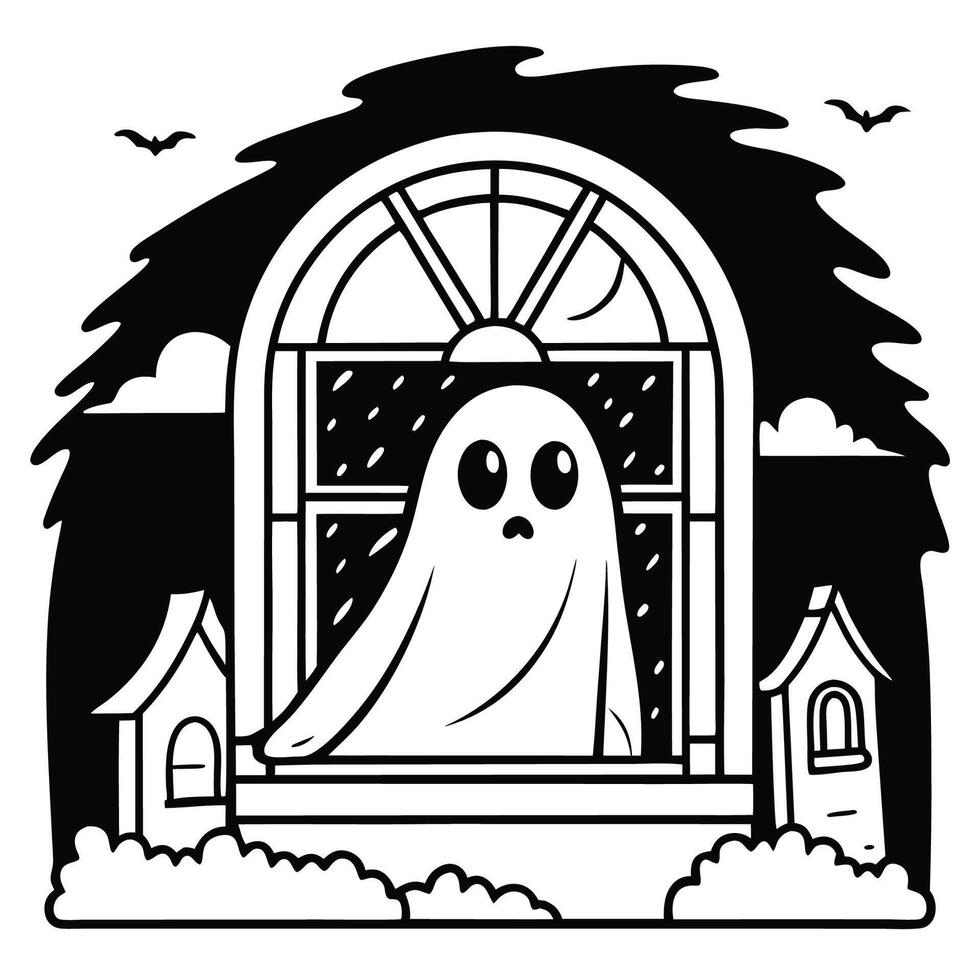 Eerie Ghostly Figure Lurking in a Haunted Window s Shadows vector