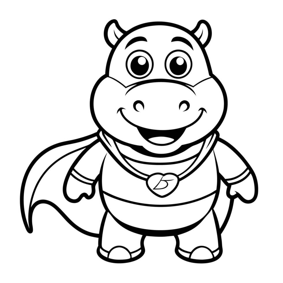 Cartoon Coloring Page Featuring a Funny Super Hippo vector