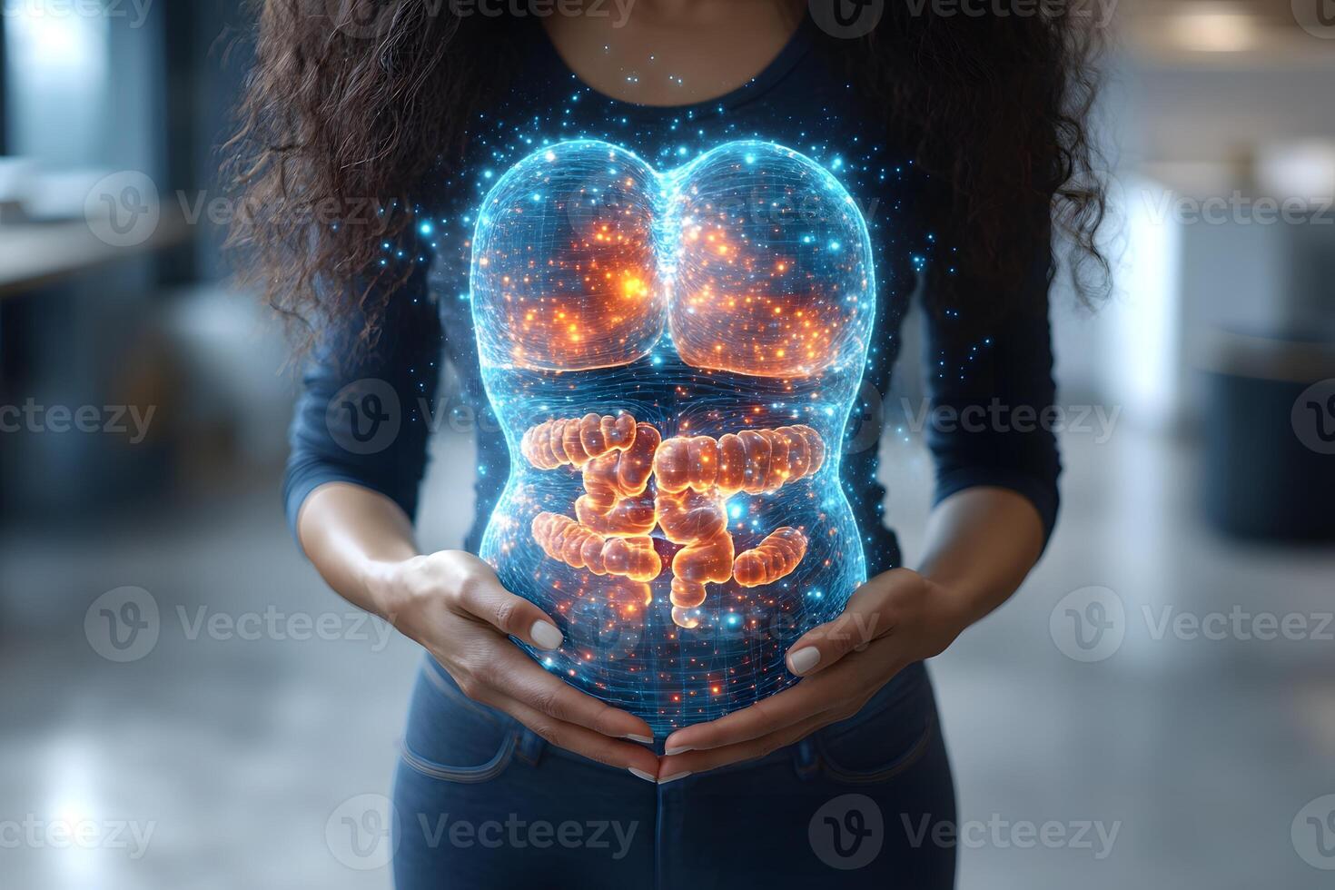 Futuristic Visualization of Digestive Health with Holographic Intestines for Medical and Educational Use photo