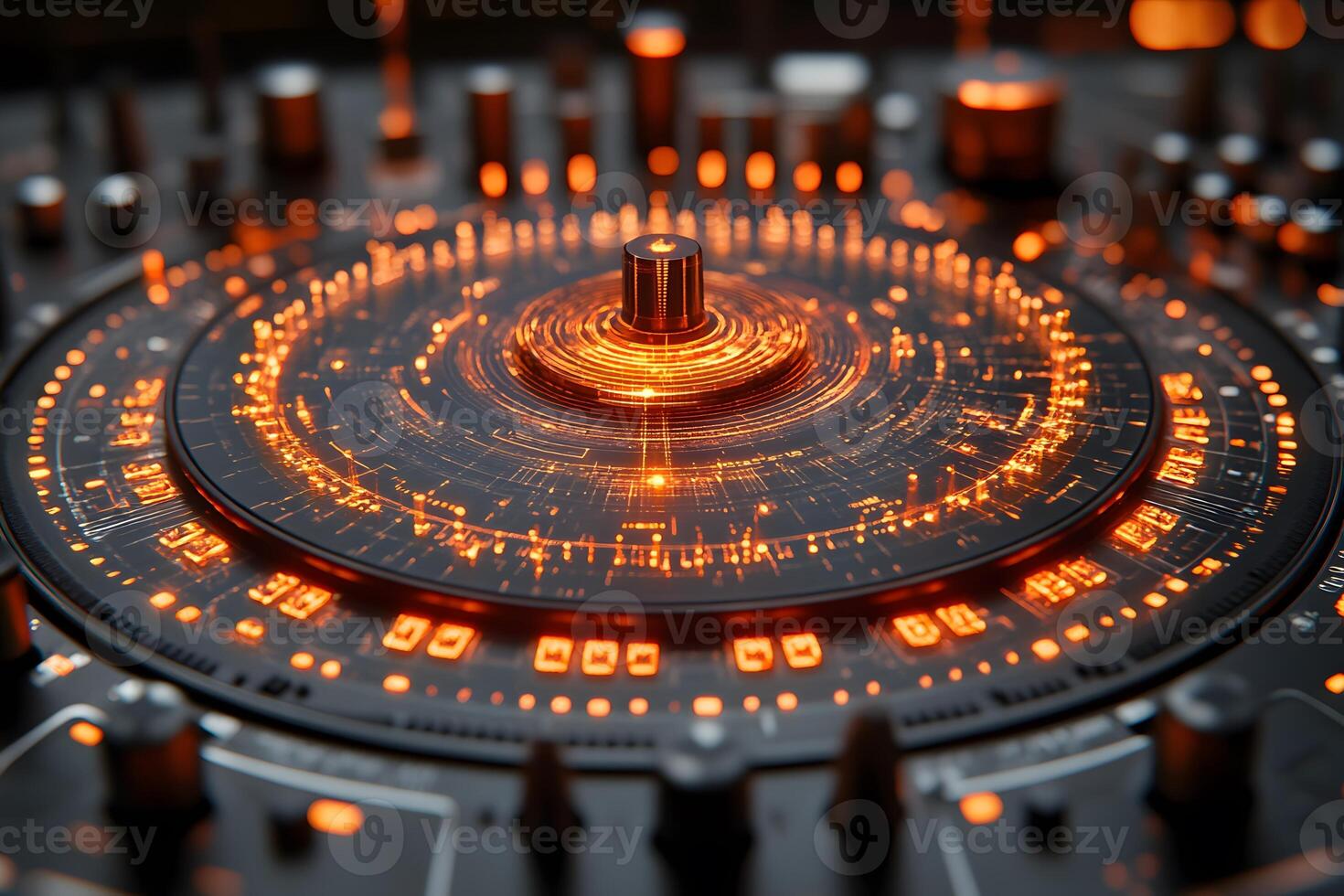 Futuristic Digital Interface with Glowing Orange Light Patterns for Technology Concepts photo