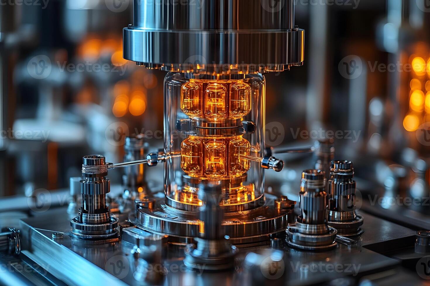 Futuristic Industrial Technology with Glowing Mechanical Components in a Laboratory Setting photo