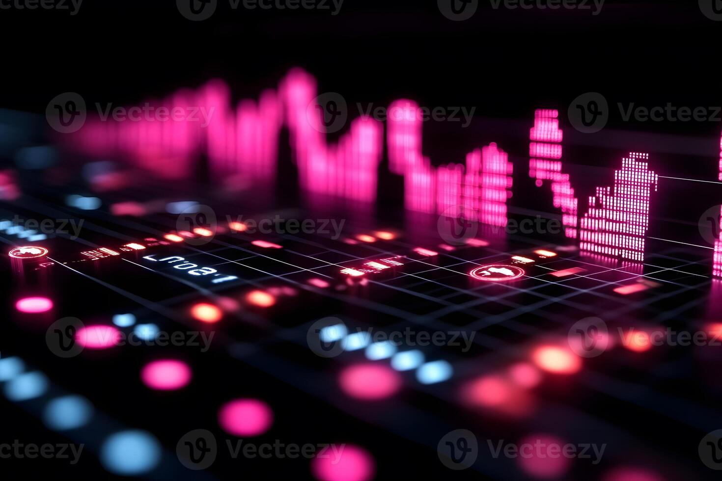 Abstract Financial Data Visualization with Pink Digital Graphs for Business Analysis photo