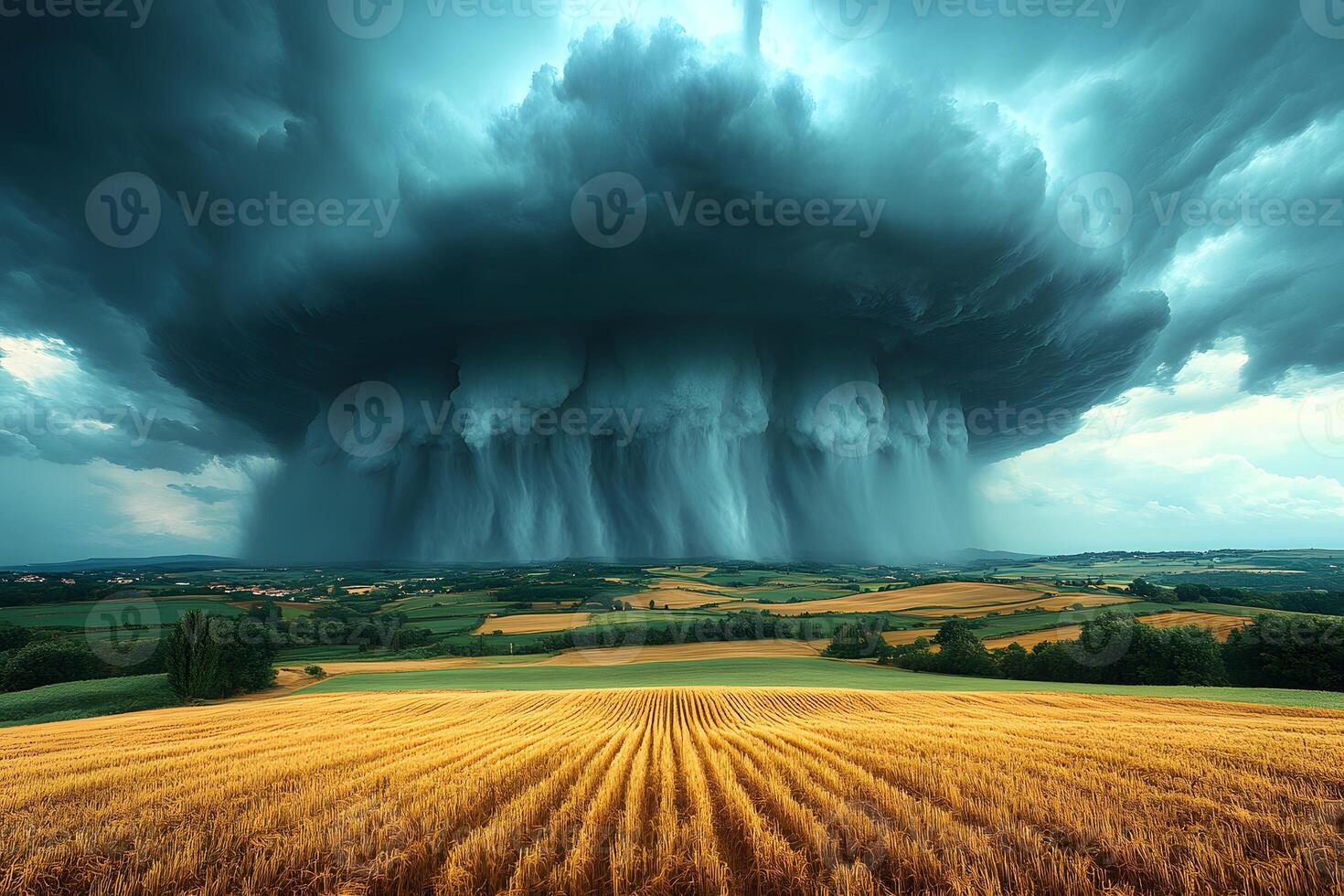 Dramatic Supercell Thunderstorm Over Field - Nature's Power and Beauty for Environmental Awareness photo