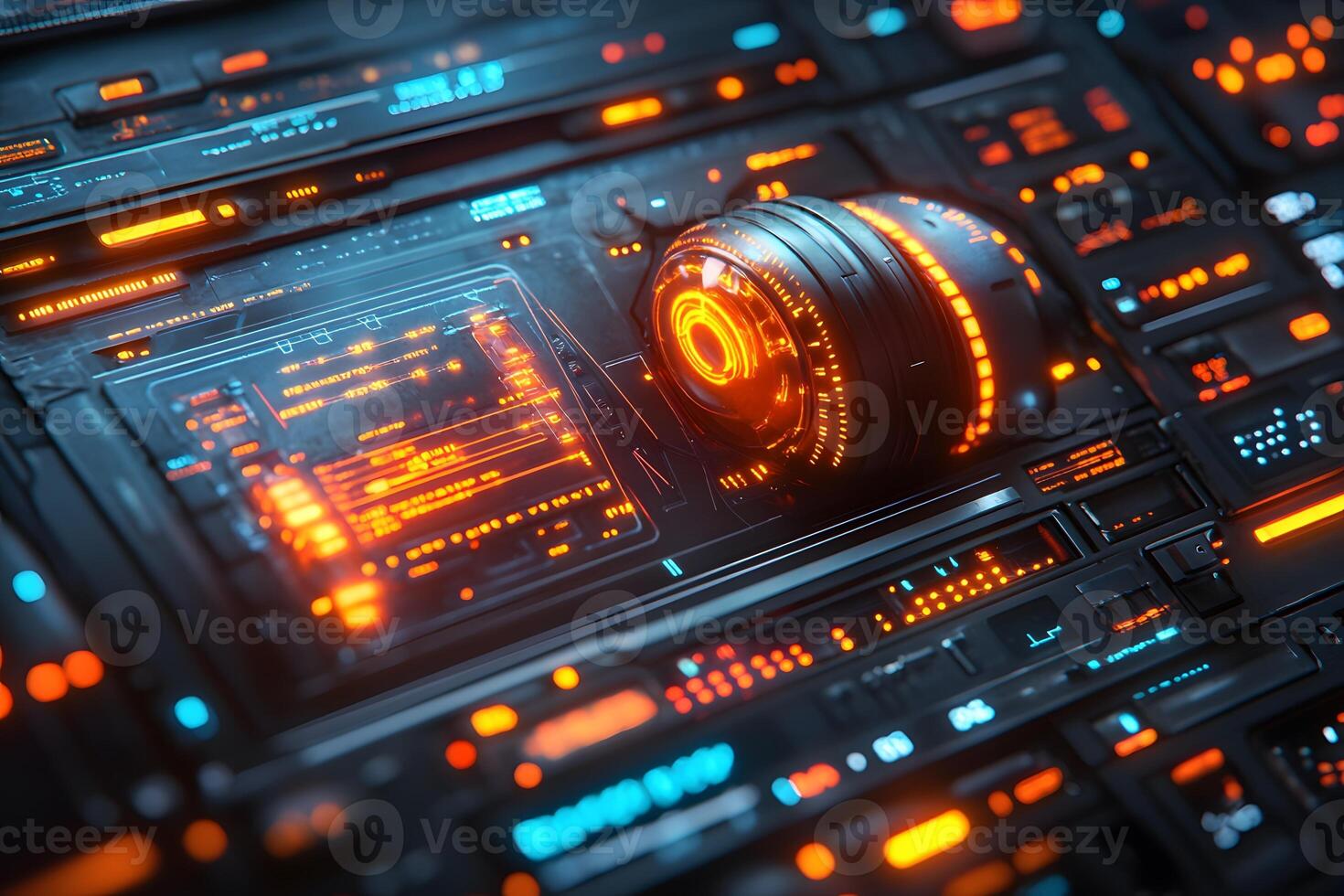 Futuristic Interface with Glowing Orange HUD Elements for Technology and Gaming Design photo