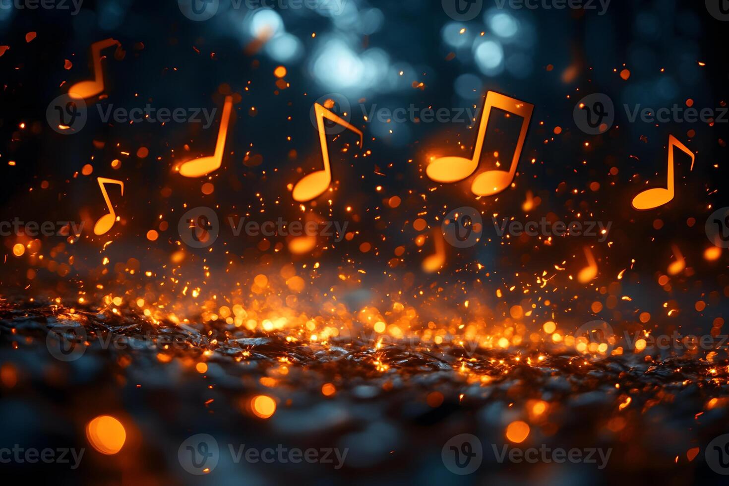 Musical Notes in Glowing Abstract Autumn Scene for Creative Design photo