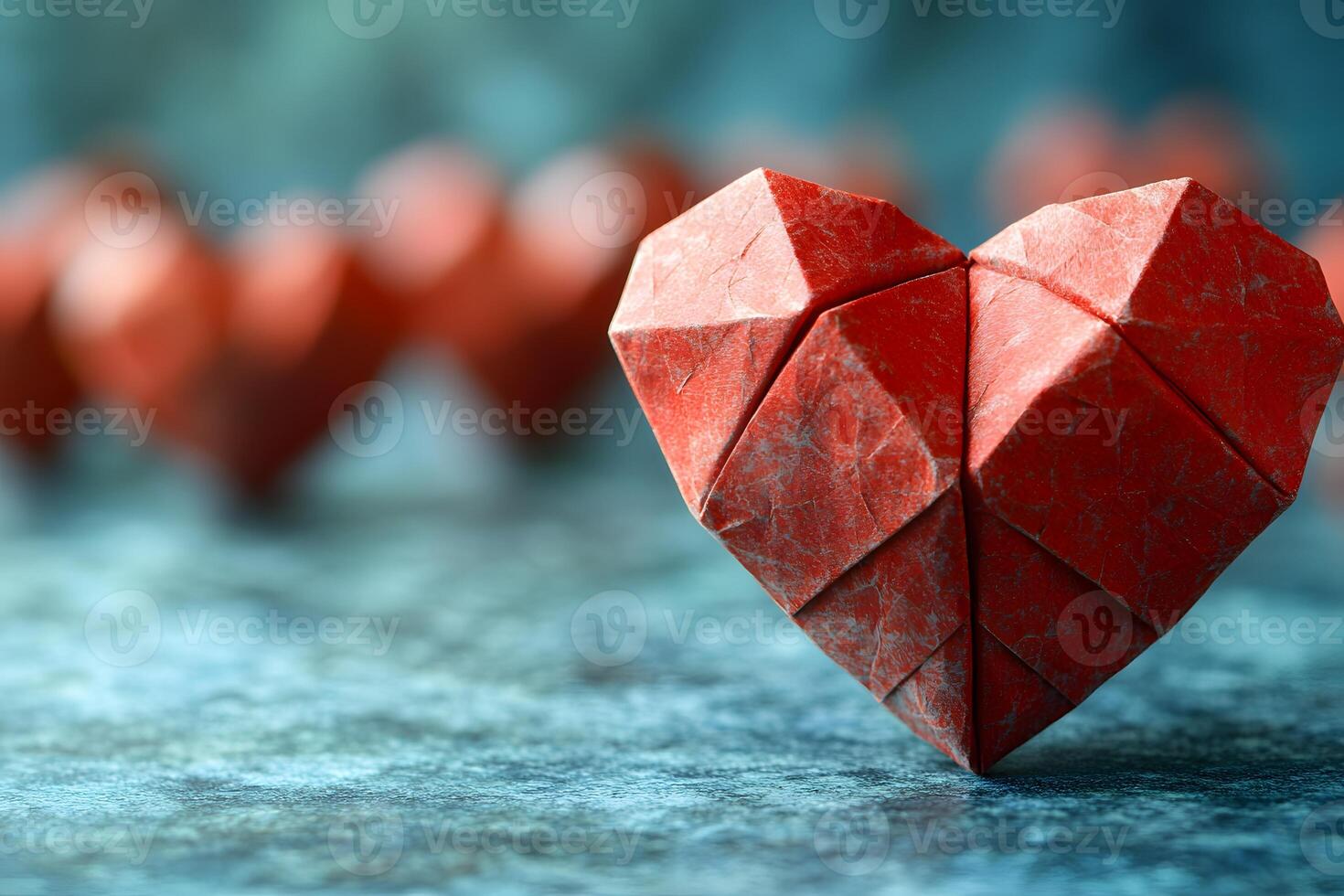 Origami Heart Craft on Blue Surface for Valentine's Day Decor and Design photo