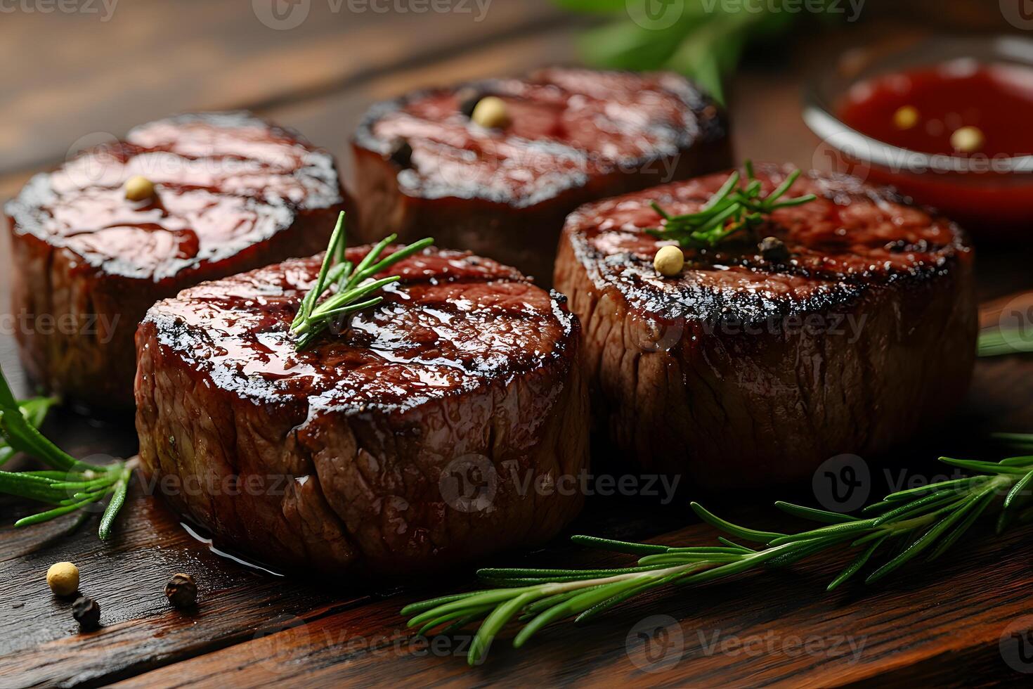 Gourmet Filet Mignon Steaks with Rosemary Garnish for Fine Dining and Culinary Presentations photo
