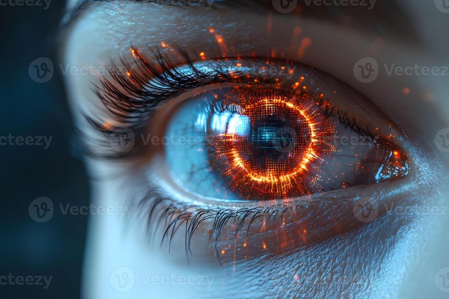 Cyberpunk Futuristic Eye with Digital Interface for Technology and Innovation Design photo