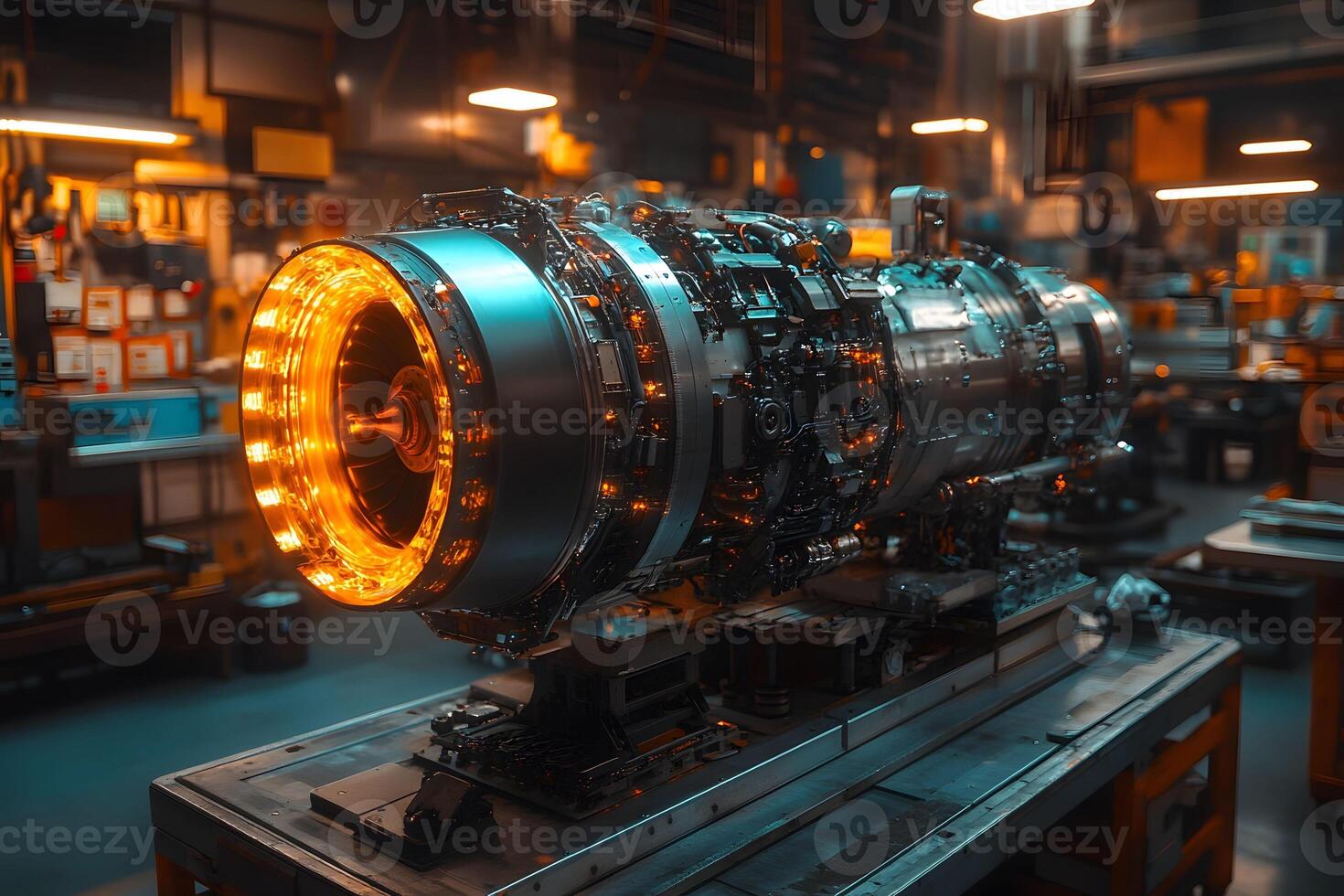 Modern Jet Engine in Industrial Setting - High-Tech Engineering and Manufacturing Process photo