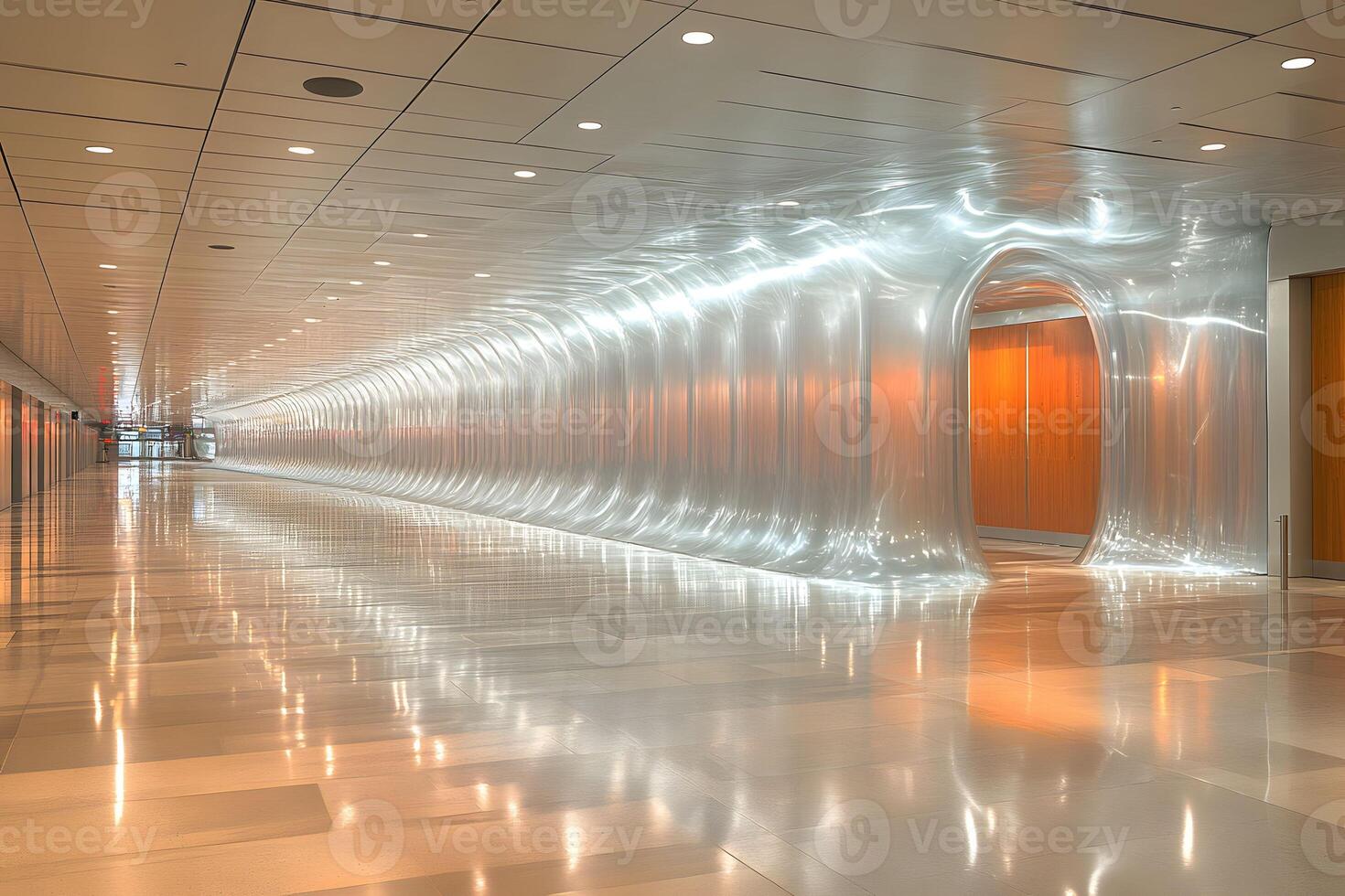 Futuristic Tunnel with Illuminated Walls in Modern Architecture Space photo