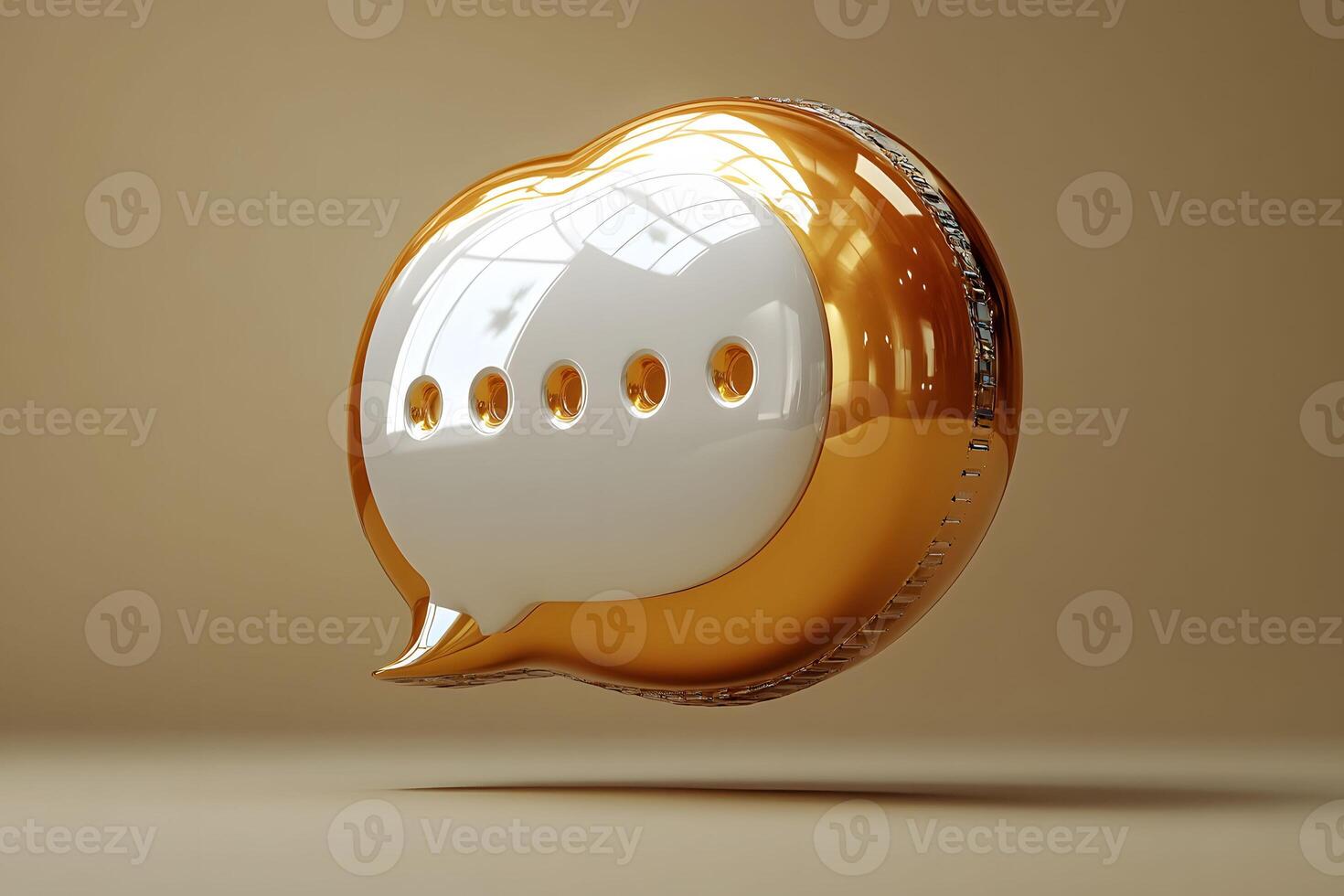 Metallic Chat Bubble Icon with Reflective Gold and White Finish for Modern Design Concepts photo