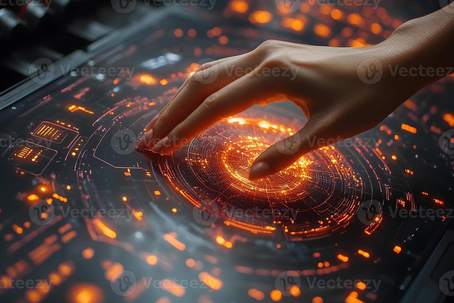 Futuristic Interaction with Holographic Technology Interface for Sci-Fi Design photo