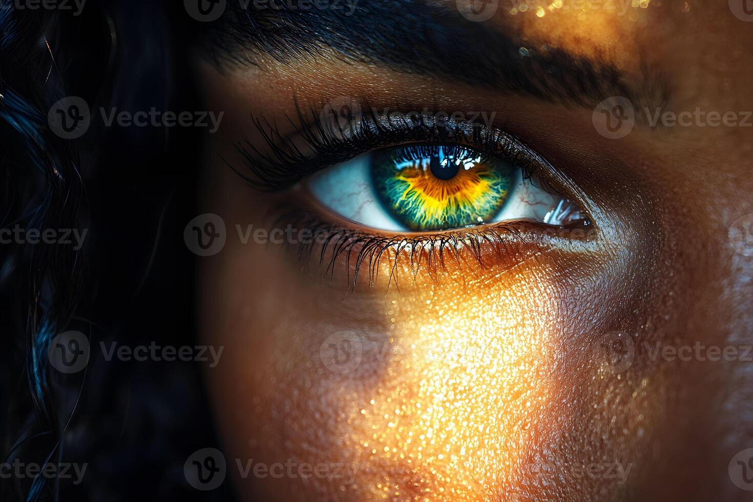Vibrant Eye with Reflective Light Highlighting Diversity and Emotion photo