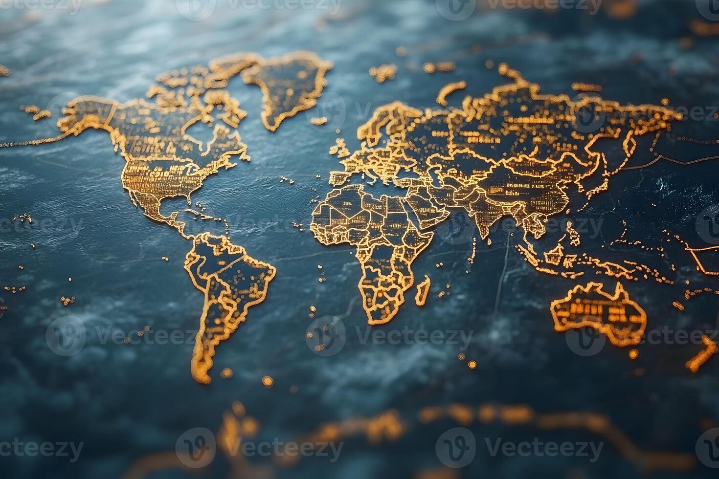 Illuminated World Map on Dark Background for Global Business Design photo