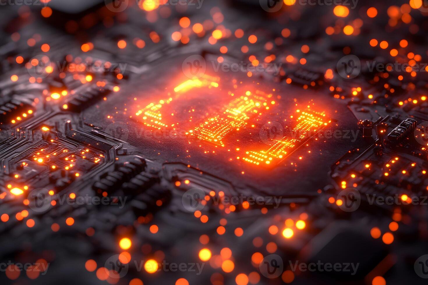 Futuristic Circuit Board with Glowing AI Chip for Advanced Technology Design photo