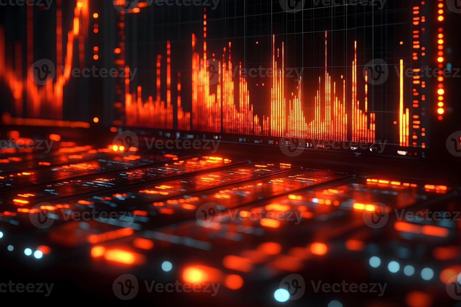 Digital Data Visualization with Futuristic Red Bar Graph for Technology Design photo