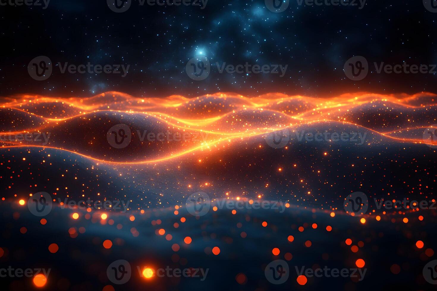 Glowing Abstract Landscape Futuristic Sci-Fi Terrain with Shimmering Particles for Digital Art photo