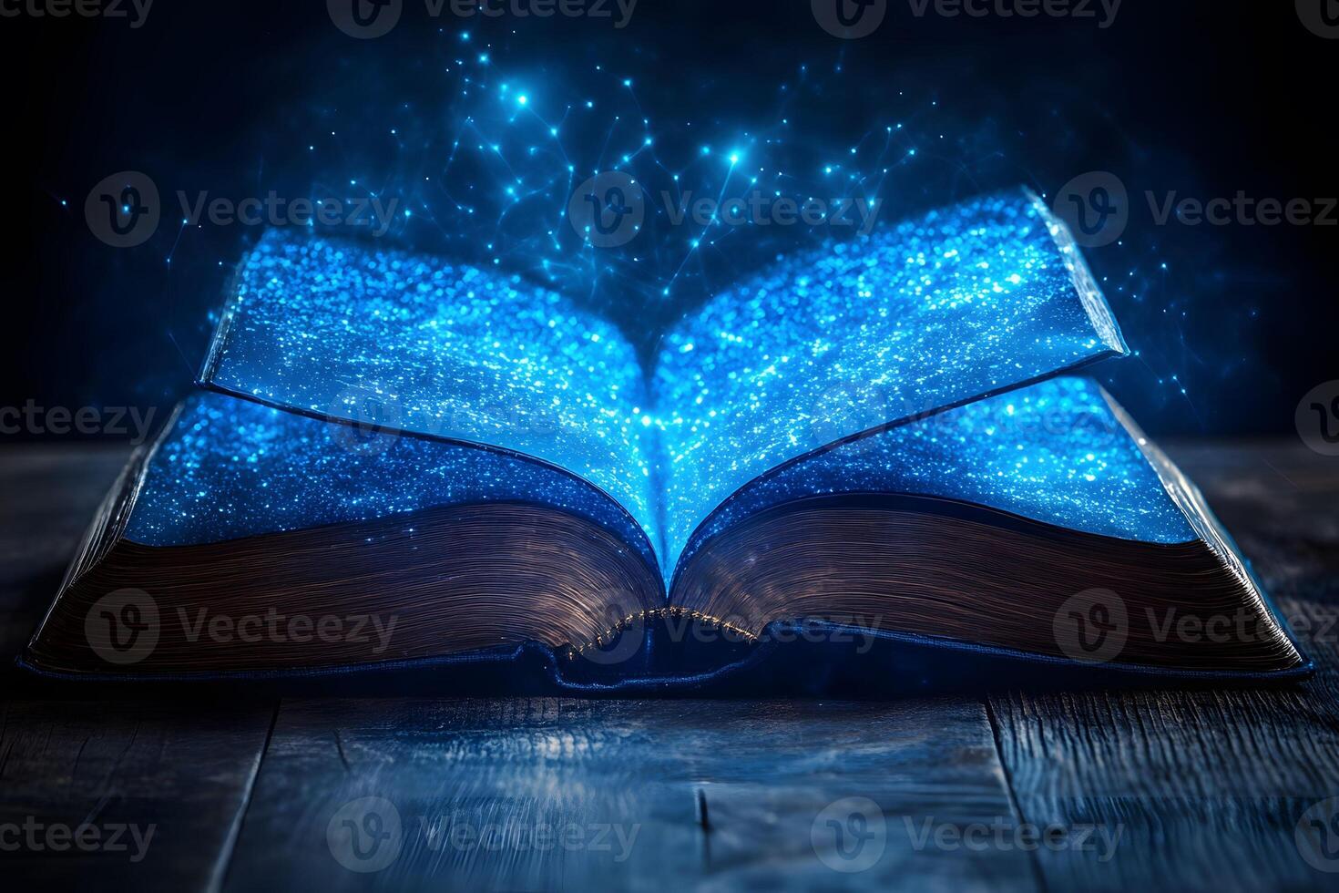 Enchanted Magical Book with Glowing Blue Light for Fantasy and Imagination Themes photo