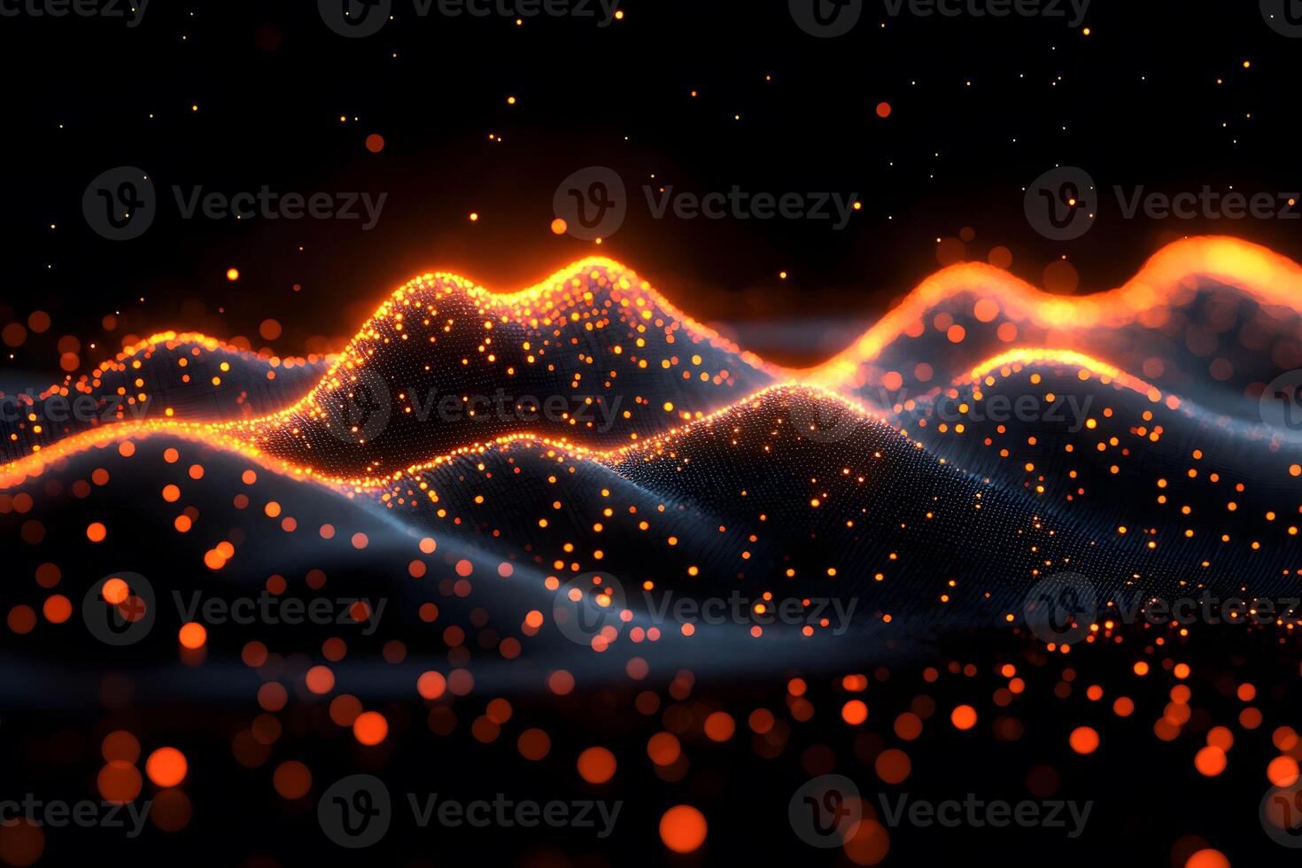Futuristic Abstract Waveform with Glowing Orange and Black Particles photo