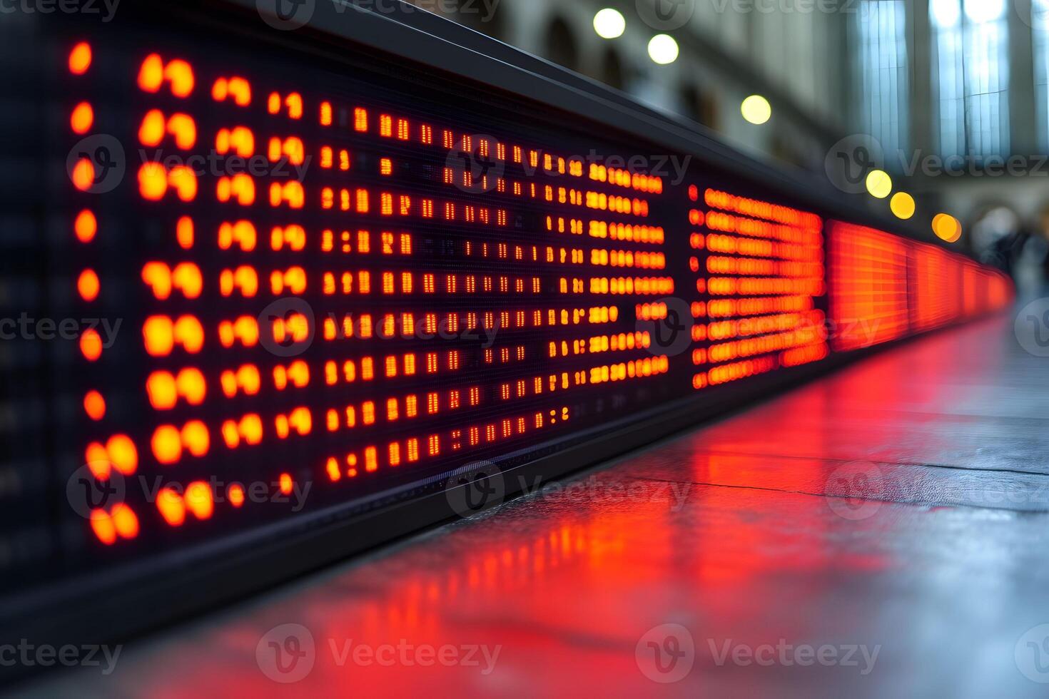 Digital Ticker Display with Scrolling Red LED Message in Urban Setting photo