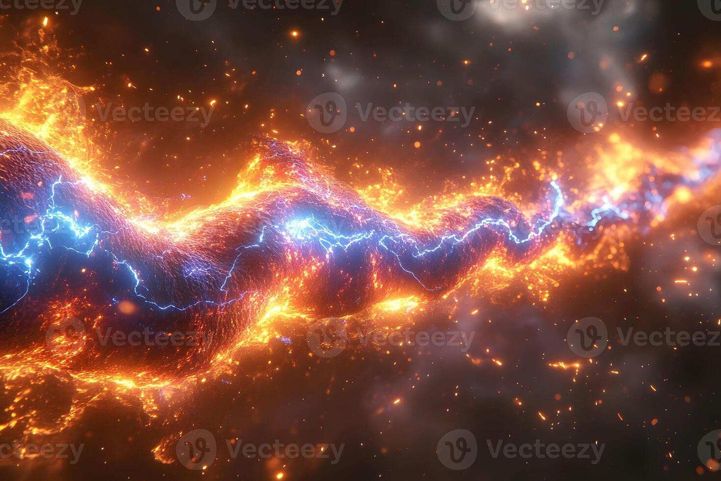 Abstract Energy Stream with Electric Sparks and Fiery Glow for Dynamic Designs photo