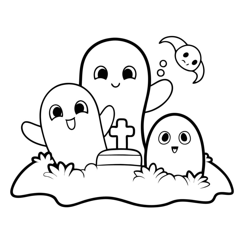 Ethereal Ghostly Apparitions Float eerily amidst a Spooky Graveyard vector