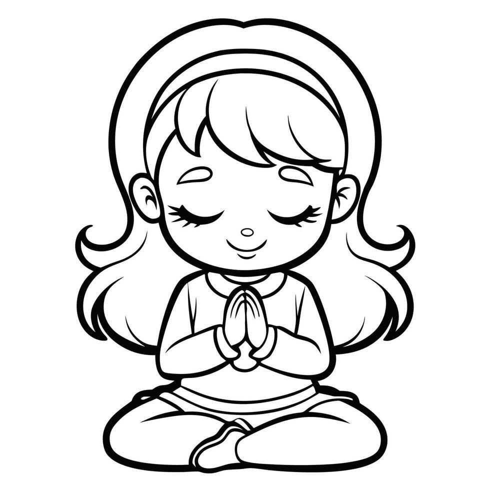 Serene Christian Girl in Prayer with Folded Hands on White Background vector