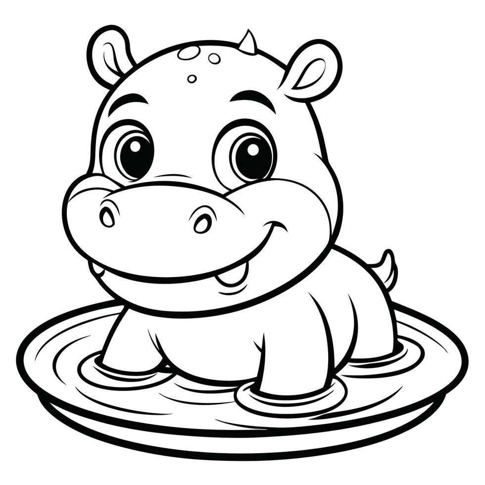 Baby Hippo s Delightful Water Play Coloring Page vector