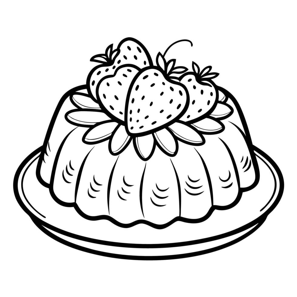 Hand Drawn Illustration of a Delicious Strawberry Flan with Intricate Details vector