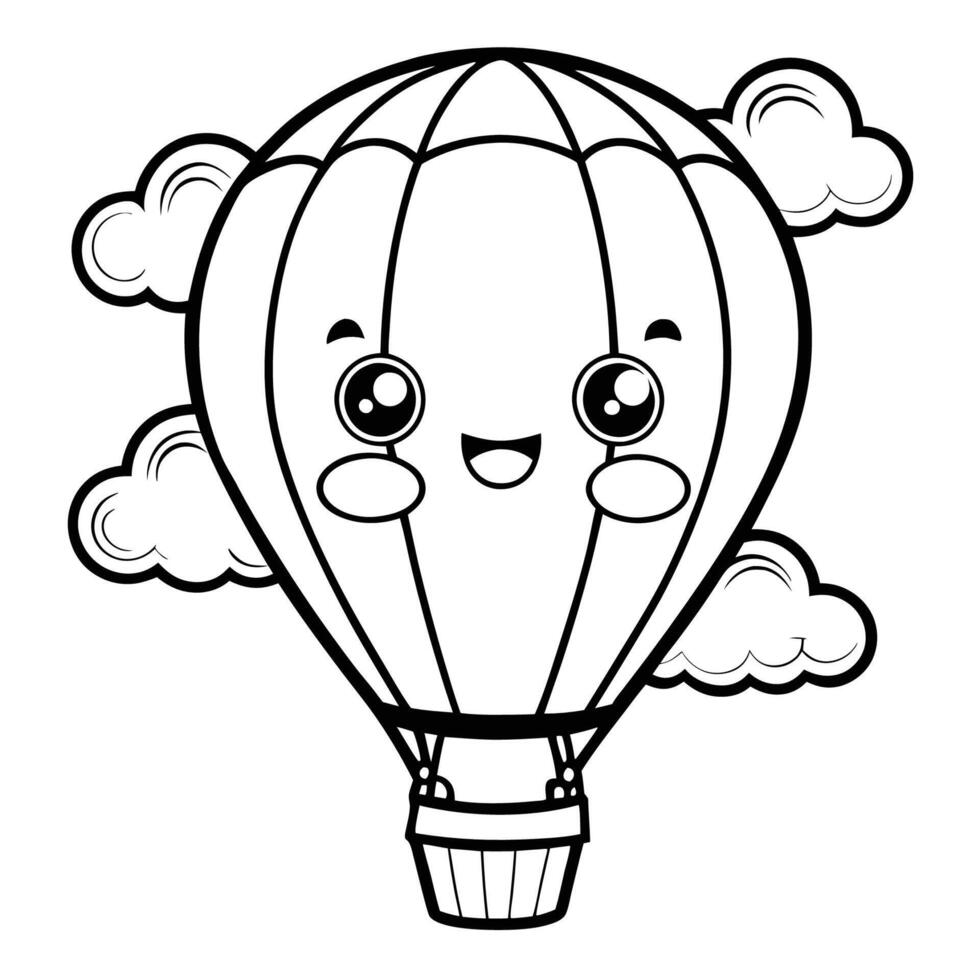 Charming Ensemble of Cute and Colorful Hot Air Balloons Coloring Page vector