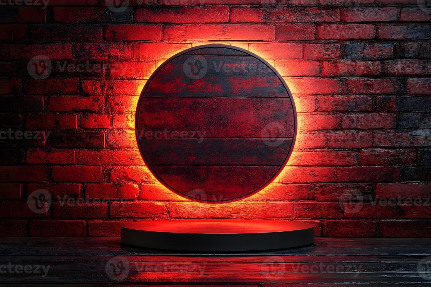 Futuristic Minimalist Display Podium with Glowing Red Backdrop for Product Showcase photo