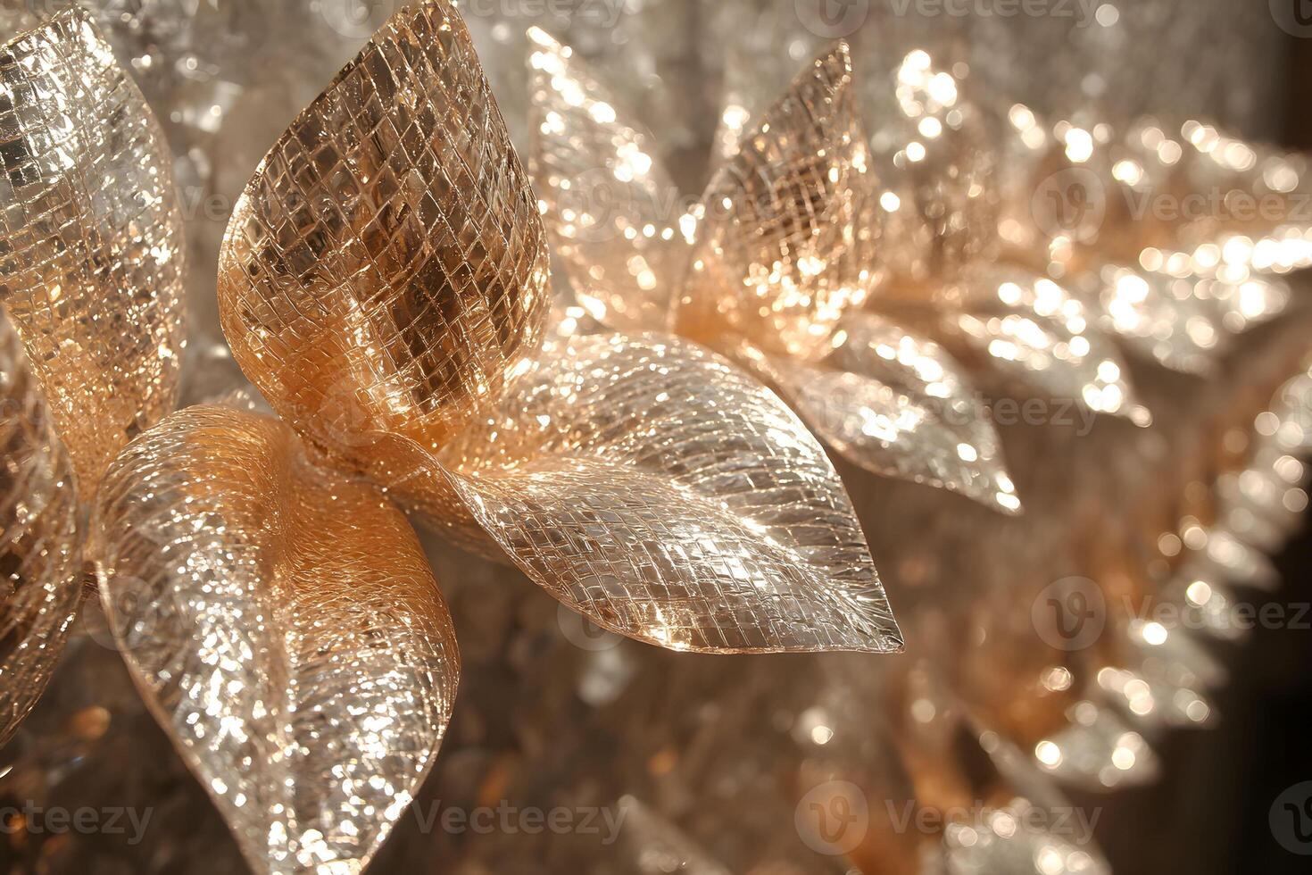 Sparkling Gold and Silver Decorative Leaves for Festive Holiday Decor and Design photo