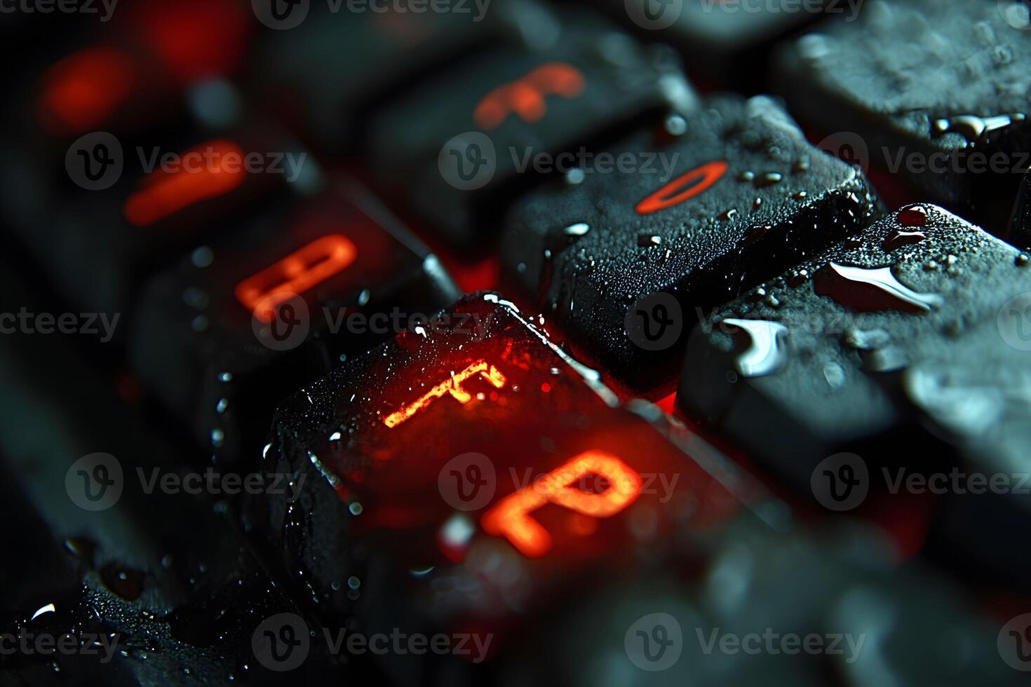 Illuminated Wet Keyboard Keys Highlighting Technology and Gaming Concepts photo
