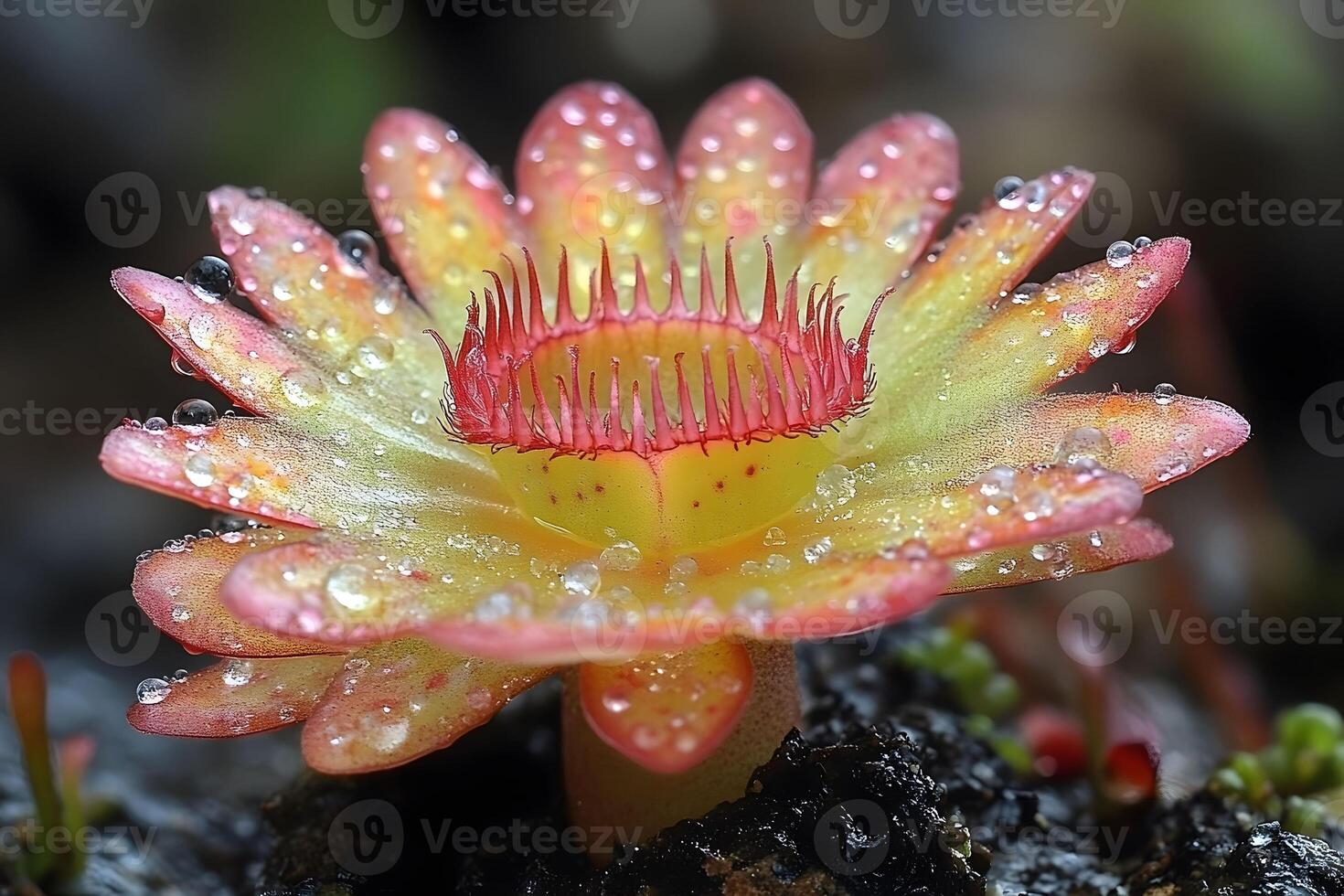 Macro Photography of Drosera Flower with Dew Drops in Natural Habitat photo