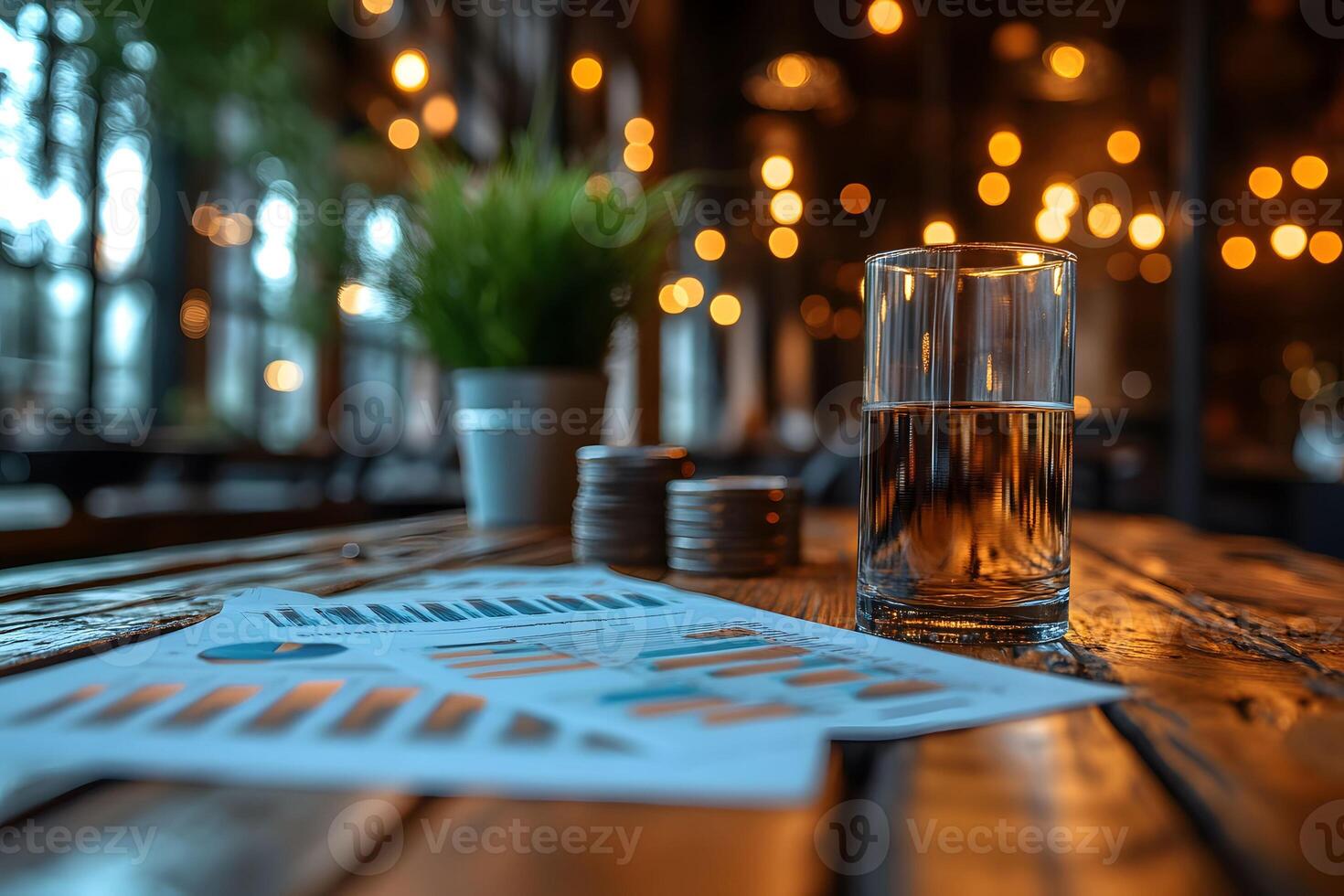 Business Planning Financial Reports and Relaxation in Dimly Lit Cafe photo