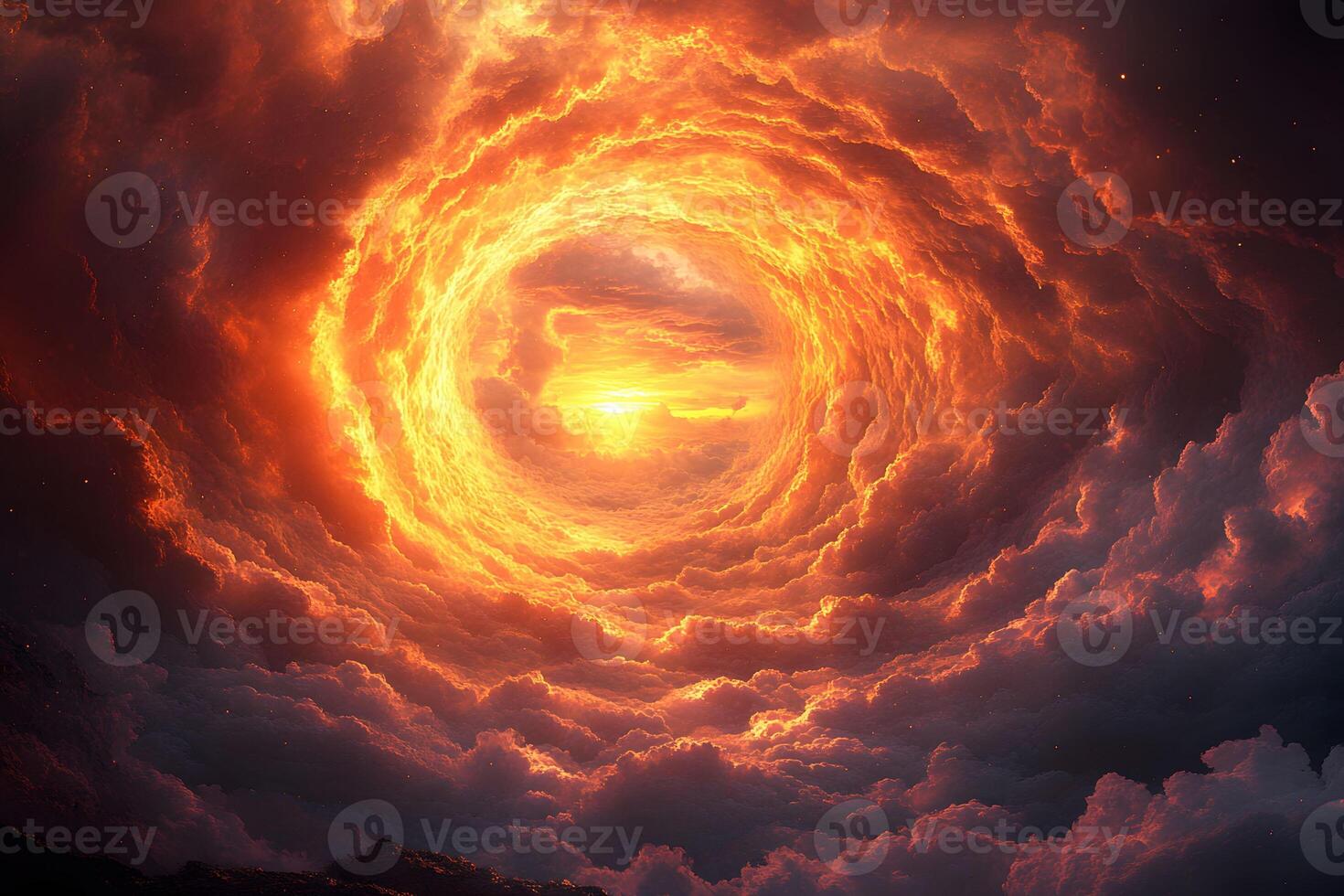 Celestial Spiral of Fiery Clouds at Sunset - Majestic Sky Landscape for Art Design photo