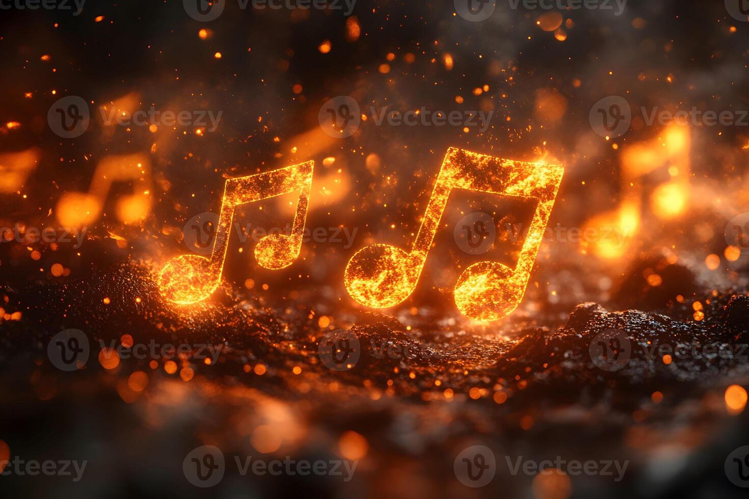 Fiery Musical Notes Symbolizing Passion and Energy in Music Concept photo