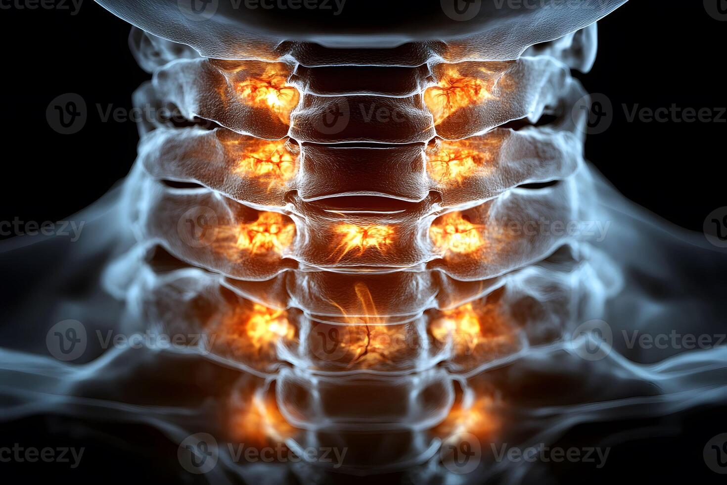 Futuristic X-Ray Spine Illustration with Glowing Vertebrae for Medical and Educational Use photo