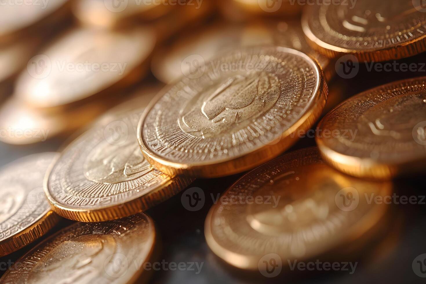 Close-Up of Shiny Gold Coins Finance and Wealth Concept for Investment and Savings photo