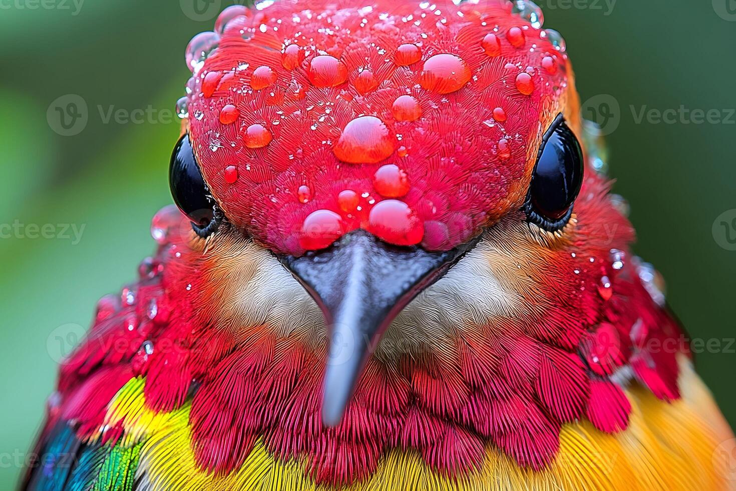 Vibrant Colorful Bird with Water Droplets on Feathers - Nature Photography for Postcards photo