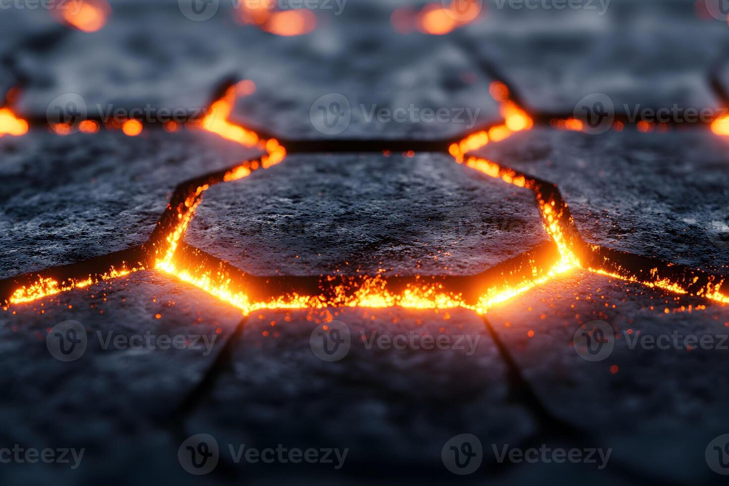 Glowing Lava Pattern in Hexagonal Cracks - Abstract Geothermal Background for Design photo