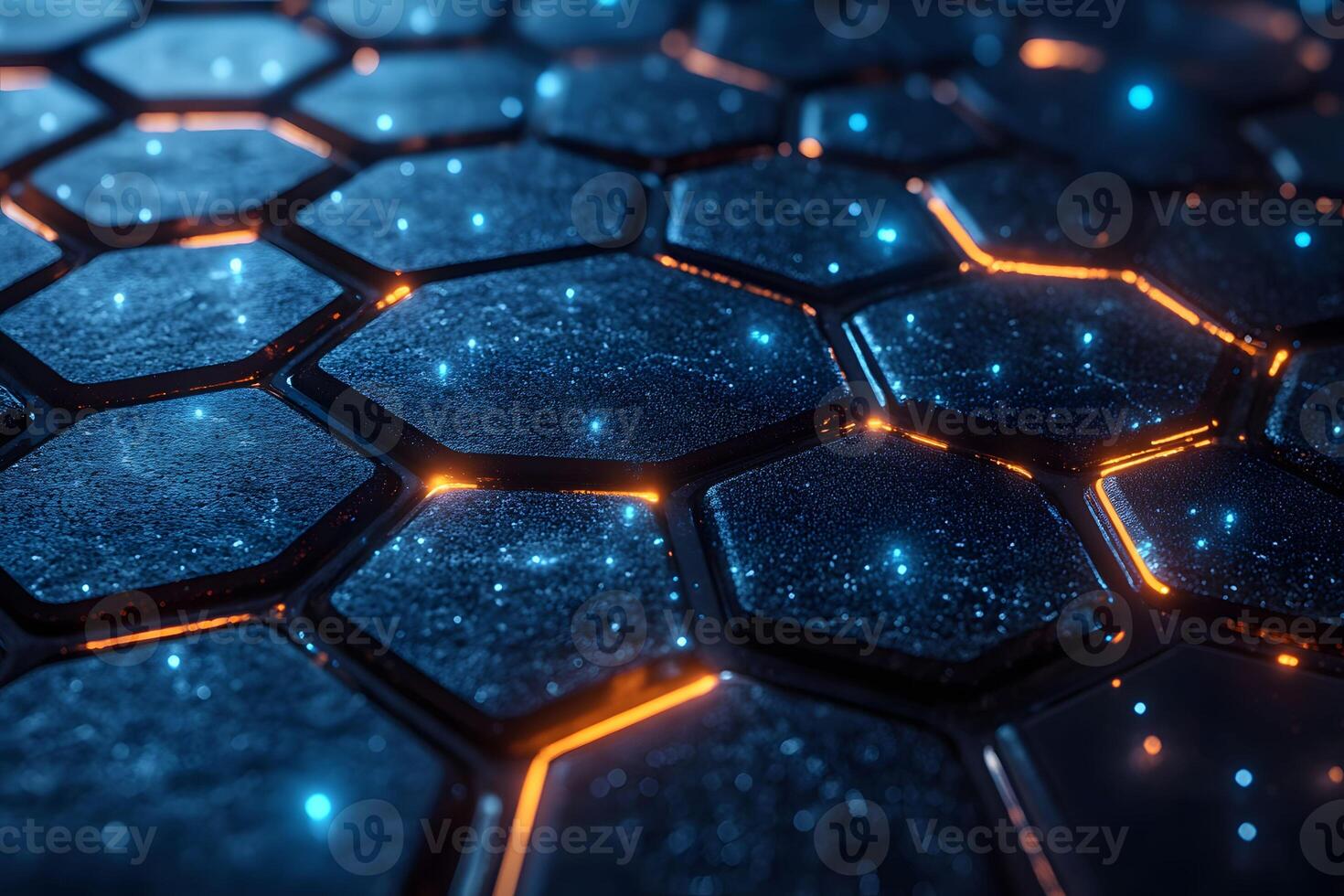 Futuristic Hexagonal Pattern with Blue and Orange Glow for Modern Design photo