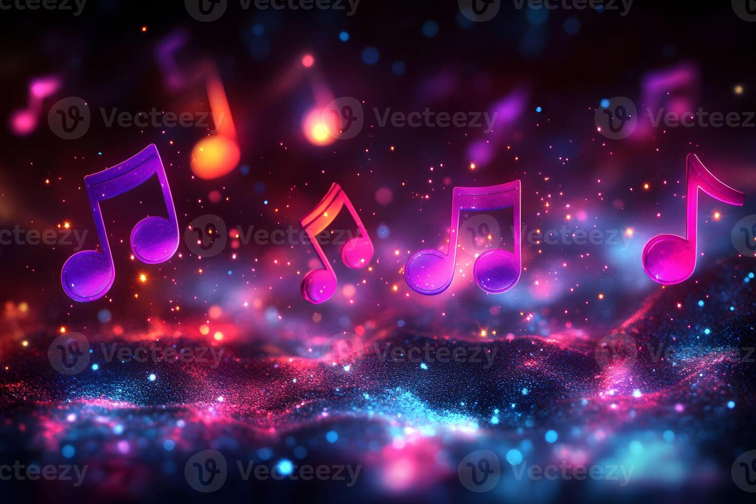 Colorful Musical Notes on a Cosmic Abstract Background for Creative Design photo