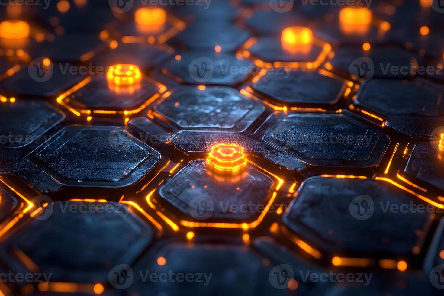 Futuristic Digital Interface with Glowing Hexagonal Grid for Technology Design photo