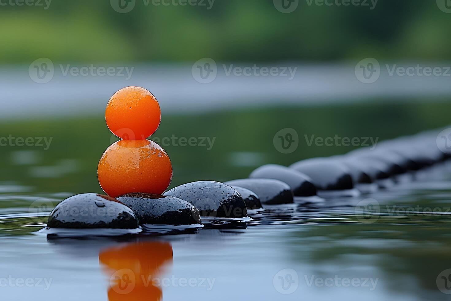 Serenity and Balance Concept with Zen Stones and Orange Sphere for Mindfulness Design photo